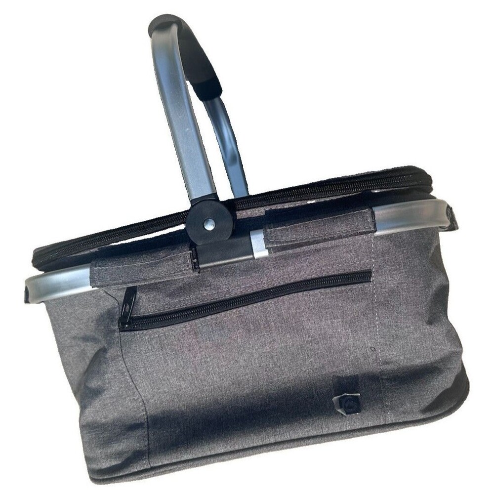 ALLCAMP Insulated Foldable Cooler Basket Gray 12 Can Picnic Market Tote NWT